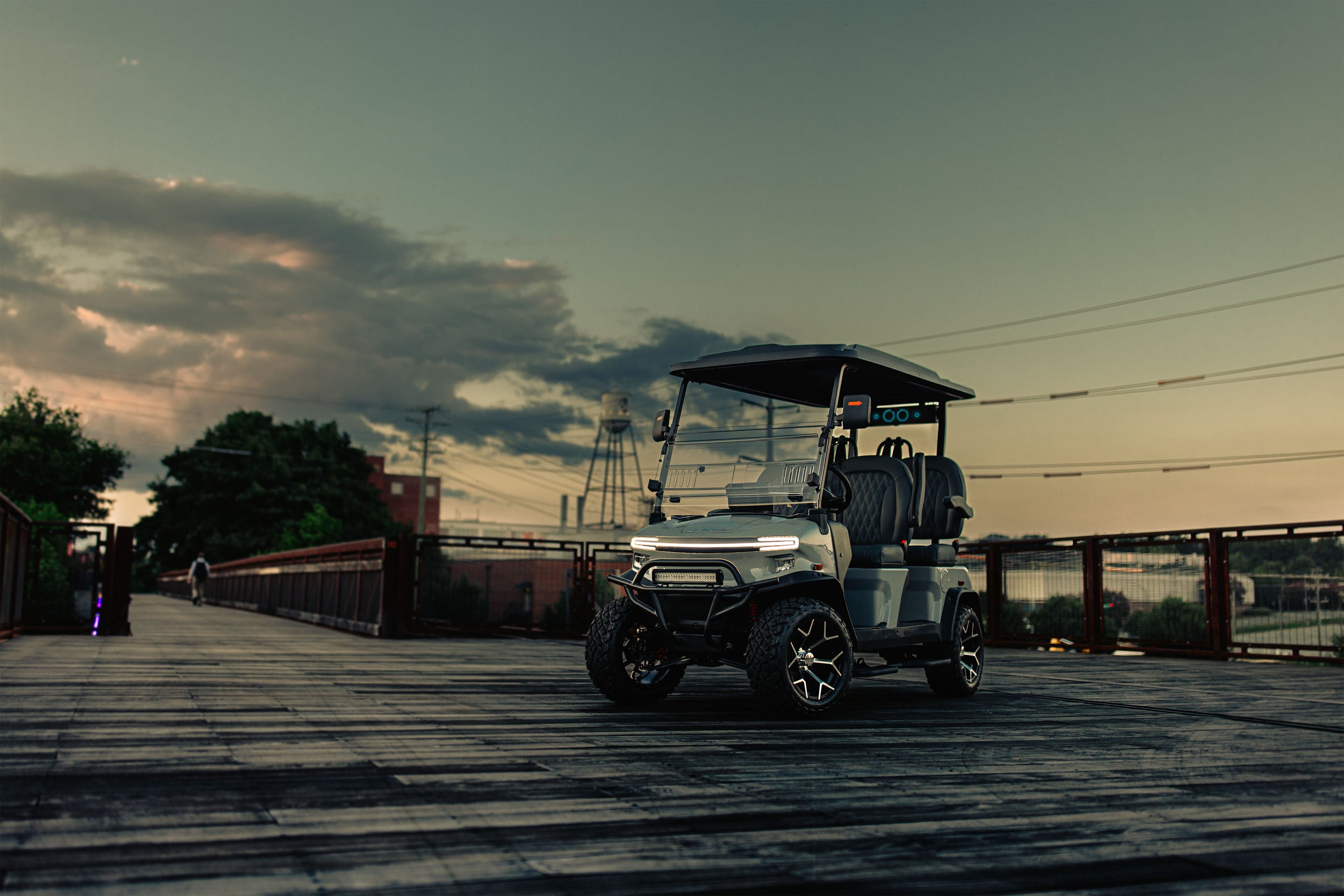 Golf cart by the dock — Wild Rides Carts lifestyle